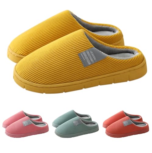 Hausschuhe Damen Herren Winter Waschbar Orthopädische Pantoffeln Bequeme Breite Füße Hallenschuhe Slip on Filzpantoffeln Rutschfeste Slippers Warmem Plüschfutter damen pantoffeln hausschuhe Gelb 37 von Generisch