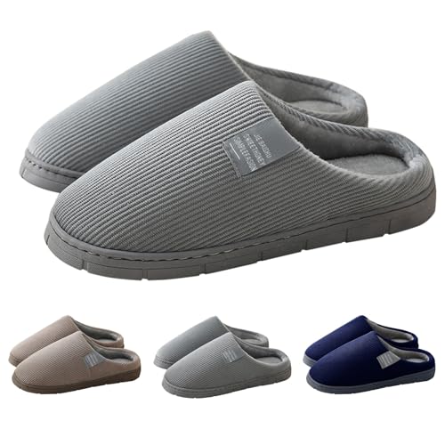 Hausschuhe Damen Herren Winter Waschbar Orthopädische Pantoffeln Bequeme Breite Füße Hallenschuhe Slip on Filzpantoffeln Rutschfeste Slippers Warmem Plüschfutter hausschuhe damen memory foam Grau 43 von Generisch