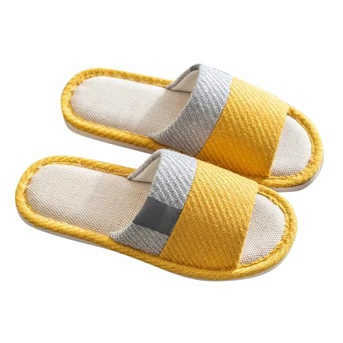 Hausschuhe Damen Offener Zehen Leinenhausschuhe Comfort Atmungsaktiv Hausschlappen Leicht Bequeme Gästehausschuhe Hotelslipper Drinnen Slippers Rutschfeste für Damen zu Hause Hotel von Generisch