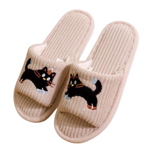 Hausschuhe Damen Offener Zehen Plüschhausschuh Lustige Kuschelige Hausschlappen Plüsch Hausschuhe Damen Katze Kuschelhausschuhe Rutschfest Gemütlich Slippers Weich und Bequem Heimschuhe von Generisch