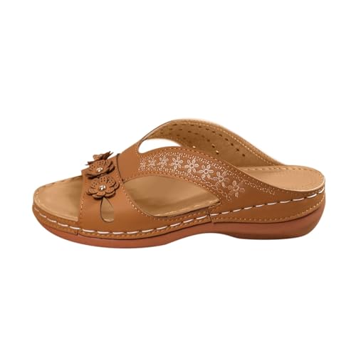 Hausschuhe Damen Offener Zehen Sandalen mit Weiche Fussbett Elegant Retro Pantoletten Casual Wanderschuhe Orthopädische Slipper Atmungsaktive Keilabsatz Schlappen Rutschfeste Bequem Outdoorsandale Hausschuhe Damen Offener Zehen Sandalen mit Weiche Fussbett Elegant Retro Pantoletten Casual Wanderschuhe Orthopädische Slipper Atmungsaktive Keilabsatz Schlappen Rutschfeste Bequem Outdoorsandale von Generisch