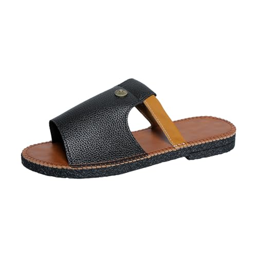 Hausschuhe Damen Pantoletten, Clogs Damen Leder Mit Absatz Dickere Bequeme Slipers Slip On Barfussschuhe Sommer Casual Slides Flache Plattform Badelatschen Orthopedic Weichen Keilsandalen Breite Füße von Generisch