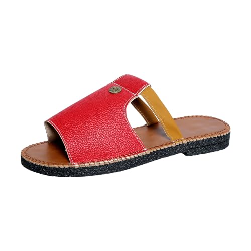 Hausschuhe Damen Pantoletten, Clogs Damen Leder Mit Absatz Dickere Bequeme Slipers Slip On Barfussschuhe Sommer Casual Slides Flache Plattform Badelatschen Orthopedic Weichen Keilsandalen Breite Füße von Generisch