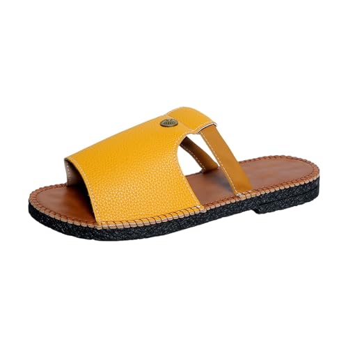 Hausschuhe Damen Pantoletten, Clogs Damen Leder Mit Absatz Dickere Bequeme Slipers Slip On Barfussschuhe Sommer Casual Slides Flache Plattform Badelatschen Orthopedic Weichen Keilsandalen Breite Füße von Generisch