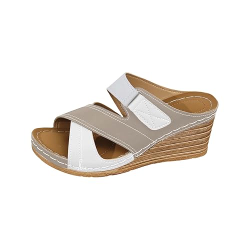 Hausschuhe Damen Pantoletten, Römersandalen Damen Wechselfussbett Riemen Sandalen Mit Absatz Slides Mit Fussbett Slipper Plattform Sommerschuhe Orthopädische Elegante Keilabsatz Strandsandalen von Generisch