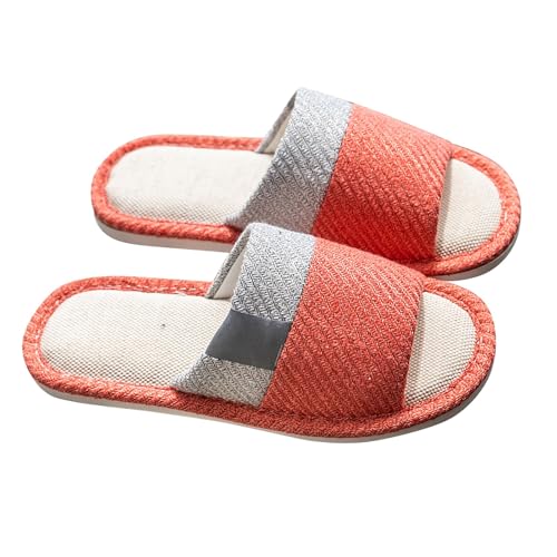 Hausschuhe Damen Pantoletten Sommer - Hauspantoffeln Damen 40 Leicht Slippers Leinenpantoffeln Offener Zeh Gästehausschuhe Heimschuhe Rutschfest Hüttenschuhe Baumwollhausschuhe Hauspantoffeln von Generisch