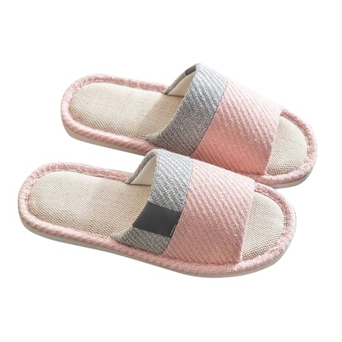 Hausschuhe Damen Pantoletten Sommer - Hauspantoffeln Damen 40 Leicht Slippers Leinenpantoffeln Offener Zeh Gästehausschuhe Heimschuhe Rutschfest Hüttenschuhe Baumwollhausschuhe Hauspantoffeln von Generisch