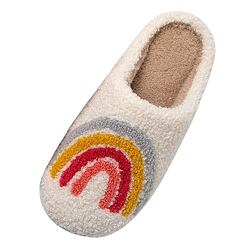 Hausschuhe Damen Pantoletten Winter Rutschfeste Hausschlappen Regenbogen Weiche With Memory Foam Schlapfen Niedliche Gästehausschuhe Herbst/Winter Für Innen Außen von Generisch