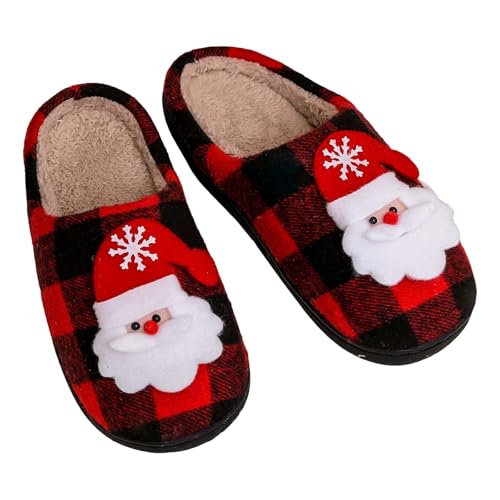 Hausschuhe Damen Pantoletten Winter - Weihnachts Hausschuhe Herren Unisex Baumwollhausschuhe Lustige Filzpantoffeln Bequem Plüsch Hüttenschuhe Warme Slippers Christmas Hauspantoffeln von Generisch