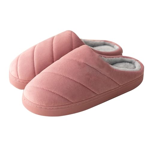 Hausschuhe Damen Plüsch Hausschuhe Damen Herren Winter Warme Gefütterte Filz Pantoffeln mit Rutschfester Sohle Kuscheliger Slipper Geschlossene Hauspatschen von Generisch
