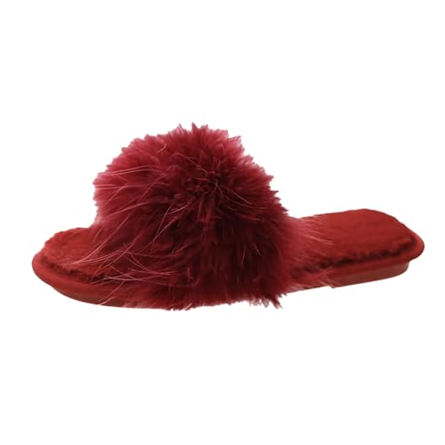 Hausschuhe Damen Plüsch - Slipper Damen Elegant Peeptoe Sandalette Offener Zeh Pantoffeln Leicht Filzpantoffeln Modern Haushaltsschuhe Fuzzy Fluffy Hausschlappen Rutschfest Pantolette von Generisch