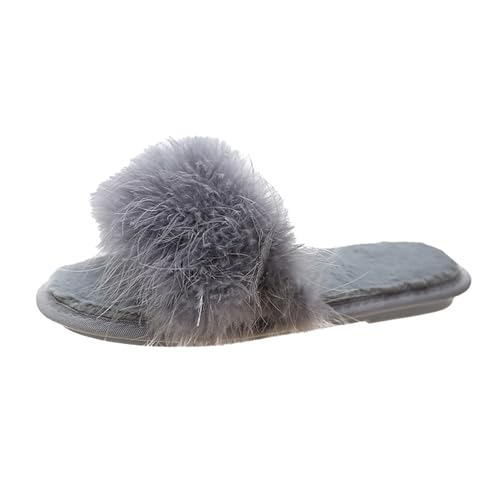 Hausschuhe Damen Plüsch - Slipper Damen Elegant Peeptoe Sandalette Offener Zeh Pantoffeln Leicht Filzpantoffeln Modern Haushaltsschuhe Fuzzy Fluffy Hausschlappen Rutschfest Pantolette von Generisch