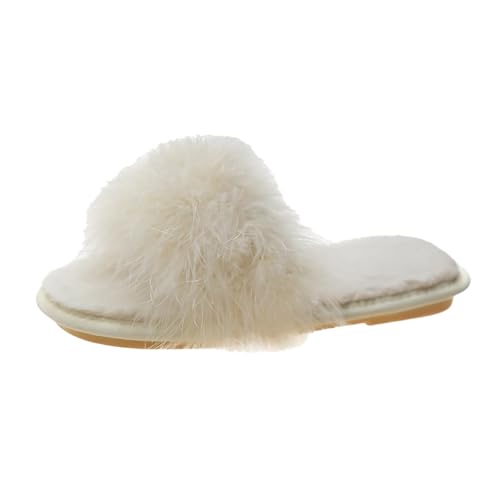 Hausschuhe Damen Plüsch - Slipper Damen Elegant Peeptoe Sandalette Offener Zeh Pantoffeln Leicht Filzpantoffeln Modern Haushaltsschuhe Fuzzy Fluffy Hausschlappen Rutschfest Pantolette von Generisch