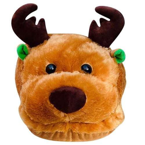 Hausschuhe Damen Plüsch Süß - Baumwolle Hausschuhe Damen Tierform Lustige Hauspantoffeln Weihnachten Elch Hüttenschuhe Geschlossen Indoor Pantoffeln Bequem Heimschuhe Weiche Sohle Slippers von Generisch