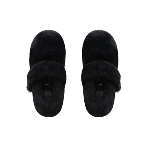 Hausschuhe Damen Plüsch Warme Winter Pantoffeln Mit Memory Schaumsohle & Rutschfester Gummisohle Bequeme Slippers Mit Weichem (Schwarz, Erwachsene, 40, Numerisch, EU Schuhgrößensystem, M) von Generisch