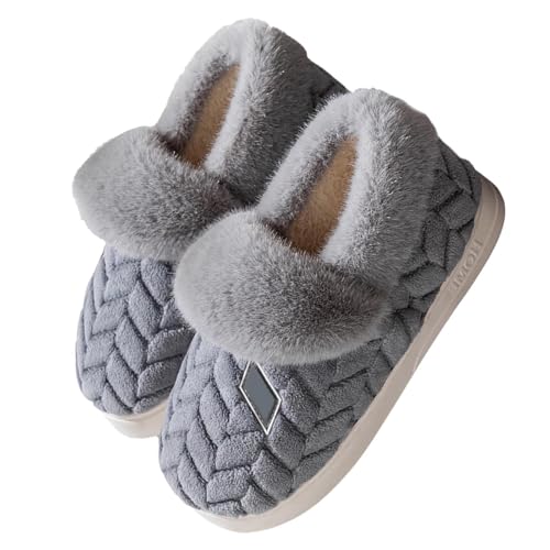 Hausschuhe Damen Plüsch Winter Anti Rutsch Plüschhausschuh Bequem Weiche With Memory Foam Wärmeschuhe Slip-On Gästehausschuhe Herbst/Winter Innen Schlafzimmer von Generisch