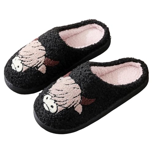 Hausschuhe Damen Plüschtier Rutschfeste Flache Hausschlappen Tier-Print Bequeme With Memory Foam Schlapfen Leise Gästehausschuhe Drinnen Und Draußen Herbst/Winter von Generisch