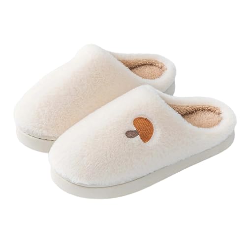 Hausschuhe Damen Plüschtier Rutschfeste Flache Pantoffeln Warme Winter Mit Pilzen Bestickt Schlapfen Niedliche Gästehausschuhe Innen & Außen Im Herbst Und Winter von Generisch