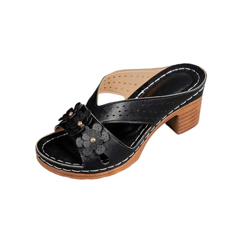 Hausschuhe Damen Retro Atmungsaktiv Schlappen Blumen Pantolette Non-Slip Plattform Latschen Peep Toe Trekkingschuhe Elegant Dicker Boden Hausschlappen Freizeit Strandschuhe Bequeme Keilabsatz Sandale von Generisch