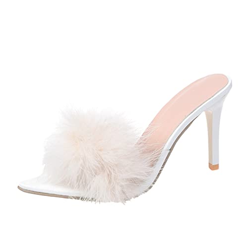 Hausschuhe Damen Sandalen Mit Absatz Feder Slip-On Spitz Zehe Sandaletten Stiletto Pumps High Heels Slides Sommerschuhe Urlaubspantoffeln Weich Rutschfest StöCkelschuhe Outdoorschuhe von Generisch