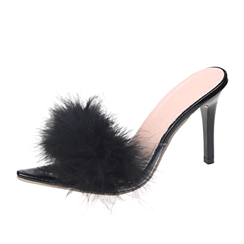 Hausschuhe Damen Sandalen Mit Absatz Feder Slip-On Spitz Zehe Sandaletten Stiletto Pumps High Heels Slides Sommerschuhe Urlaubspantoffeln Weich Rutschfest StöCkelschuhe Outdoorschuhe von Generisch