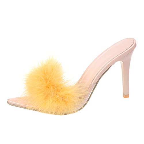 Hausschuhe Damen Sandalen Mit Absatz Feder Slip-On Spitz Zehe Sandaletten Stiletto Pumps High Heels Slides Sommerschuhe Urlaubspantoffeln Weich Rutschfest StöCkelschuhe Outdoorschuhe von Generisch