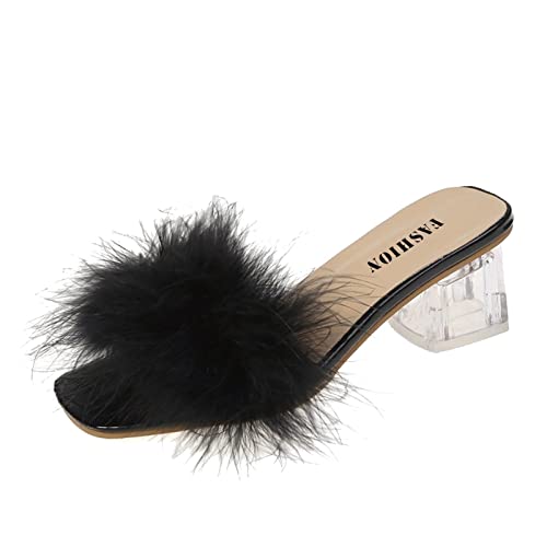 Hausschuhe Damen Sandalen Mit Absatz Feder Slip-On Spitz Zehe Sandaletten Stiletto Pumps High Heels Slides Sommerschuhe Urlaubspantoffeln Weich Rutschfest StöCkelschuhe Outdoorschuhe von Generisch