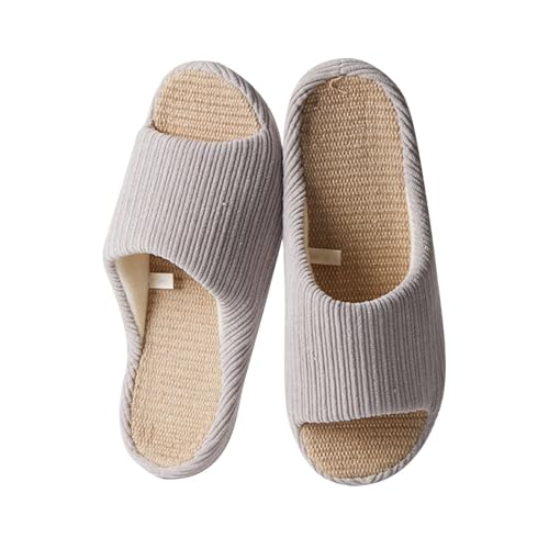 Hausschuhe Damen Sommer Leicht - Slipper Damen Sommer Elegant Offener Zeh Leinenpantoffeln Memory Foam Baumwollhausschuhe Rutschfest Hausschlappen Bequem Heimschuhe Hüttenschuhe Schlupfschuhe von Generisch