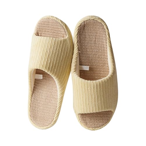 Hausschuhe Damen Sommer Leicht - Slipper Damen Sommer Elegant Offener Zeh Leinenpantoffeln Memory Foam Baumwollhausschuhe Rutschfest Hausschlappen Bequem Heimschuhe Hüttenschuhe Schlupfschuhe von Generisch