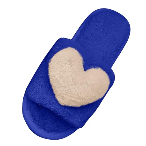Hausschuhe Damen Trendiger Innenbereich Plüschschuhe Offener Zehen Flauschige Wohnschuhe mit Liebe Plüschball Kuschelige Geräuschlose Flache Hausslippers für Warm Herbst Indoor von Generisch