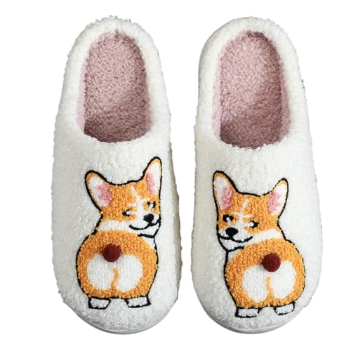 Hausschuhe Damen Und Herren Mit Memory Foam Warme Slipper Rutschfeste Unisex Karikiert Pantoletten Innenfutter Aus Fell Gemütliche Gästehausschuhe Für Innen Außen Weiß 37 von Generisch