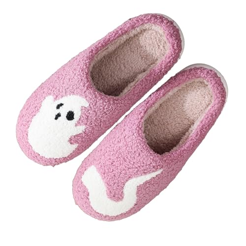Hausschuhe Damen Warm Gefüttert - Hauspantoffeln Damen Plüsch Halloween Filzpantoffeln Bedruckte Teddy-Fleece Slippers Baumwollhausschuhe Rutschfest Hausschlappen Hauspantoffeln Hüttenschuhe von Generisch