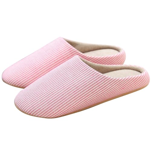 Hausschuhe Damen Warm - Slipper Damen Elegant Unisex Pantoletten Bequem Schlappen Rutschfest Hauspantoffeln Gestreifter Hausschlappen Stumm Filzpantoffeln Winterhausschuhe Casual Hüttenschuhe von Generisch