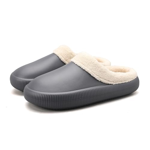 Hausschuhe Damen Warme Flauschige Pantoffeln Wasserdichte Gartenclogs mit Fell Frauen Geschlossen Lined Clogs Winter Plüsch Pantoletten Indoor Outdoor Slipper Damenhausschuhe Winterpantoffeln von Generisch