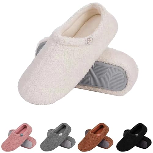 Hausschuhe-Damen Weiss Plüsch Fell Hausschuhe Damen Lammfell Plüschhausschuhe Flauschige Winterhausschuhe Wärme Filzpantoffeln Thermo Kuschelhausschuhe Gefütterte Baumwollschuhe Comfy Pantoletten von Generisch