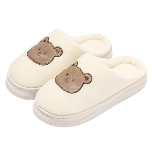 Hausschuhe Damen Winter Feste Sohle - Pantoffeln Damen Geschlossen Rutschfest Cartoon-Muster Baumwollhausschuhe Flanell Gefüttert Winterpantoffeln Memory Foam Gästehausschuhe Hüttenschuhe Slippers von Generisch