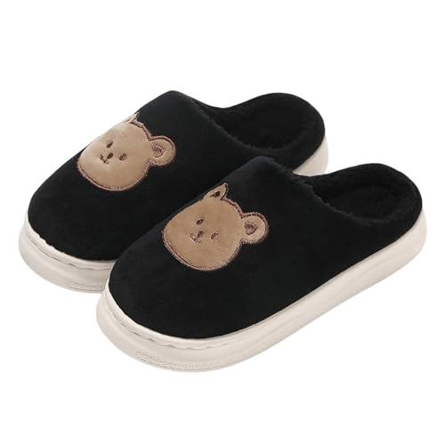 Hausschuhe Damen Winter Feste Sohle - Pantoffeln Damen Geschlossen Rutschfest Cartoon-Muster Baumwollhausschuhe Flanell Gefüttert Winterpantoffeln Memory Foam Gästehausschuhe Hüttenschuhe Slippers von Generisch