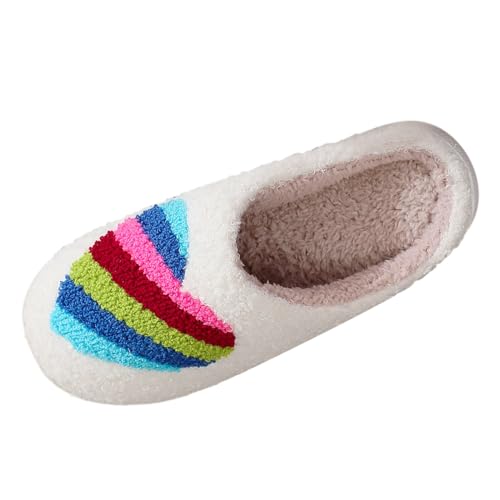 Hausschuhe Damen Winter Herren Nicht Rutsch Slippers Regenbogen-Herzen-Print With Memory Foam Wärmeschuhe Slip-On Gästehausschuhe Für Innen Außen Im Herbst Und Winter von Generisch