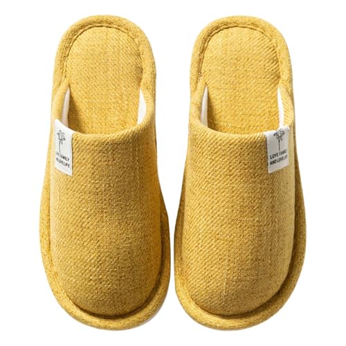 Hausschuhe Damen Winter Leinenhausschuhe atmungsaktiv Gästehausschuhe Leicht Bequem Flache Slides Rutschfester Sohle Hallenschuhe Hauspantoffeln Warm Slippers Hüttenschuhe zu Hause Hotel von Generisch