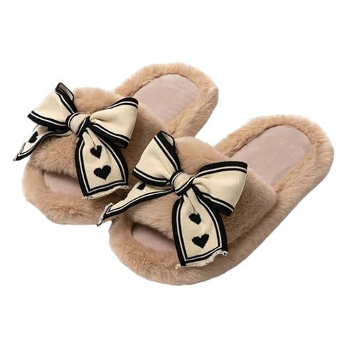 Hausschuhe Damen Winter Lustig Hausschuhes Damen Plüsch Pantoffeln Bowknot Hauspantoffeln Slip On Filzhausschuhe Freizeit Filzpantoffeln Mode Slippers Flacher Absatz Pantoletten von Generisch