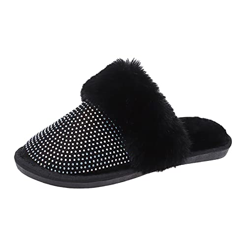 Hausschuhe Damen Winter Plüsch Hausschuhes Damen Geschlossen Strass Filzpantoffeln Cute Baumwollschuhe Minimalist Filzhausschuhe Freizeit Winterschuhe Leicht Hauslatschen Für Bequem Slipper von Generisch