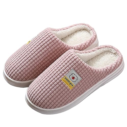 Hausschuhe Damen Winter Plüsch Pantoffeln Unisex Rutschfeste Hausschlappen Herren Warm Filzpantoffeln Frauen Bequem Slippers Weich Flauschige Schlappen Leicht Schuhe Rosa 36/37 EU von Generisch