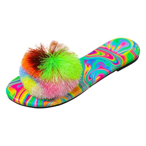 Hausschuhe Flip Flops Damen Elegant Europa die Vereinigten Staaten Außenhandel Große Größe Flache Unterseite EIN Wort Hausschuhe Weibliche Oberbekleidung Candy Farbe Strand Slides Damen (Orange, 40) von Generisch