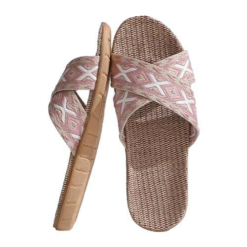 Hausschuhe Für Damen Und Herren Aus Leinen Gästehausschuhe Slipper Offene Waschbar Anti-Rutsch Pantoffeln Sommer Bequeme Hausschlappen Badeschuhe Strand Flach Innen- Außenbereich Schlappen von Generisch