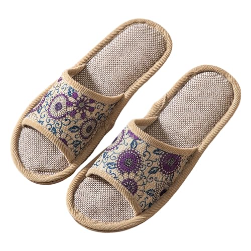 Hausschuhe Für Damen Und Herren Aus Leinen Pantoffeln Anti-Rutsch Offene Waschbar Slipper Gästehausschuhe Flach Strand Hausschlappen Schlappen Bequeme Sommer Innen- Außenbereich Badeschuhe von Generisch