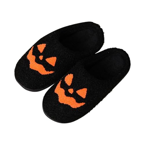 Hausschuhe Halloween Warm Gefütterte Wide Fit Hausschuhe Winter Fluffy rutschfest Slipper Weiche Haus Filz Feste Sohle Pantoffeln Orthopädische Schlappen Hausschlappen Damen Winter Plüsch von Generisch