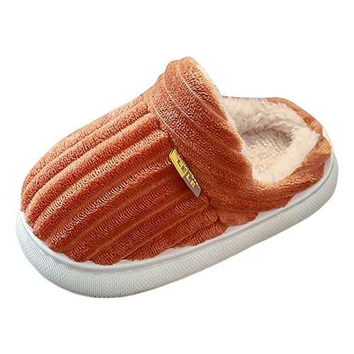 Hausschuhe Hase Kinder vielseitige Mädchen Jungen Kleinkind Baumwolle Hausschuhe kleines Kind großes Kind vertikale Textur warme rutschfeste Plüsch-Baumwollschuhe für Hause Babyhausschuhe (Orange, 34) von Generisch