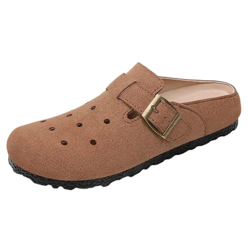 Hausschuhe Herren, Clogs Damen Hausschuhe Slip-On Kartoffelschuhe Kork-Fußbett Bequeme Pantoffeln Gartenschuhe Freizeitschuhe Mit Verstellbarer Schnalle Sandalen Leder Pantoletten 40 von Generisch