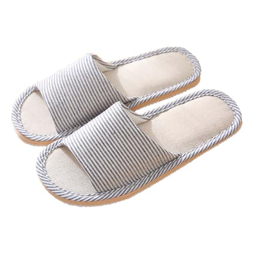 Hausschuhe Herren Offene Zehen Badelatschen Herren Flach Leicht Hauspantoffeln Aus Baumwolle Leinen Hausschlappen Offene Slippers Leichte Herrenschuhe Mit Rutschfester Pantolette Waschbare Slip On von Generisch