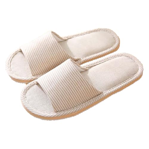 Hausschuhe Herren Offene Zehen Badelatschen Herren Flach Leicht Hauspantoffeln Aus Baumwolle Leinen Hausschlappen Offene Slippers Leichte Herrenschuhe Mit Rutschfester Pantolette Waschbare Slip On von Generisch